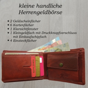 Italy Petro Büffel Leder Portemonnaie im Retro Used Look Herren Querformat